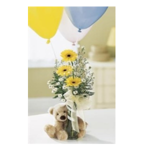 baby boy balloon bear flowers